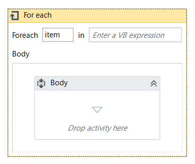 これがFor Eachアクティビティです。Bodyの中身を回していきます。